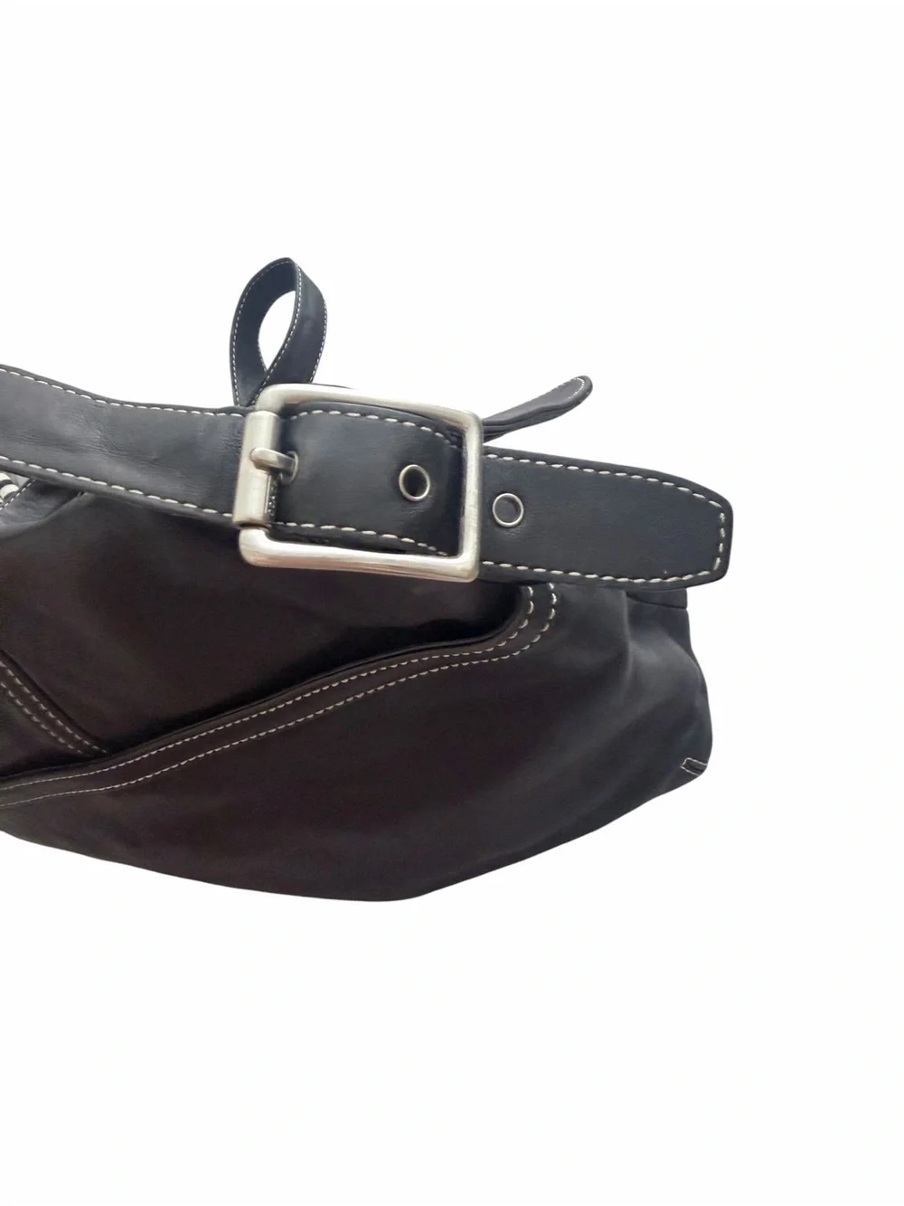Coach Black Leather Messenger Bag with Contrast Stitching